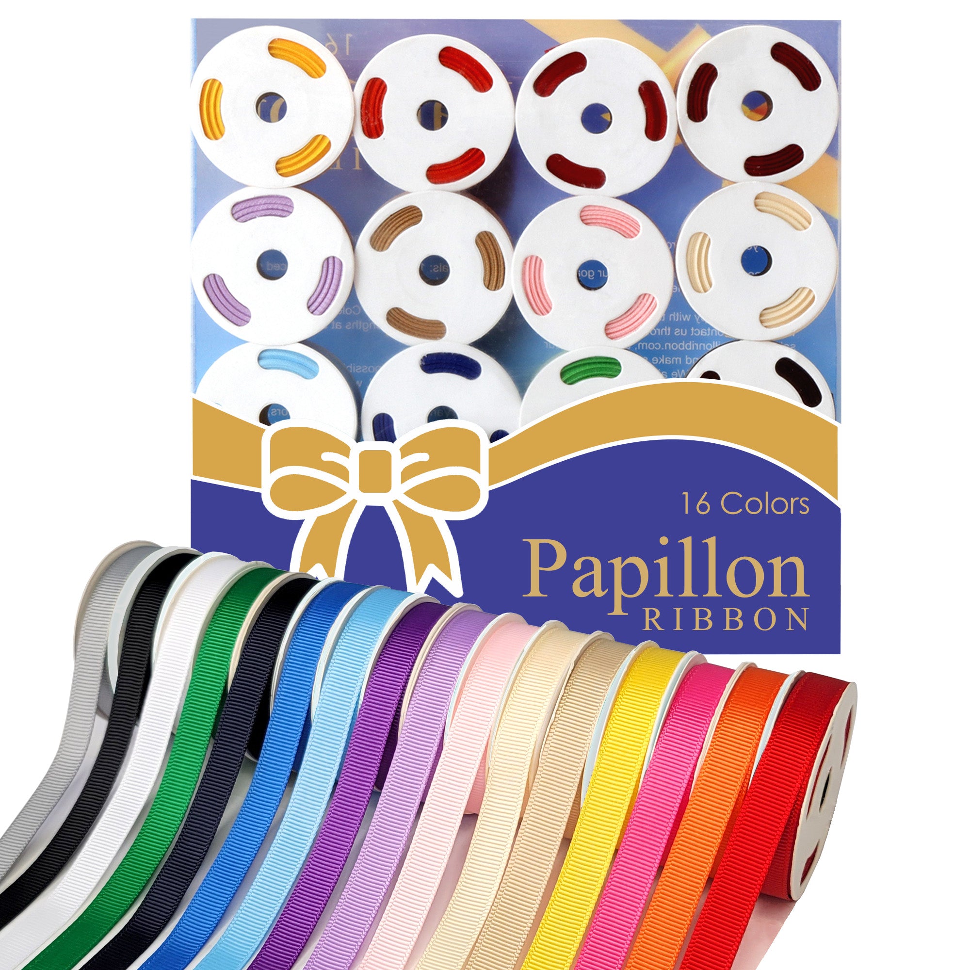 16-Color Grosgrain Ribbon Pack (3/8" × 5 yds)