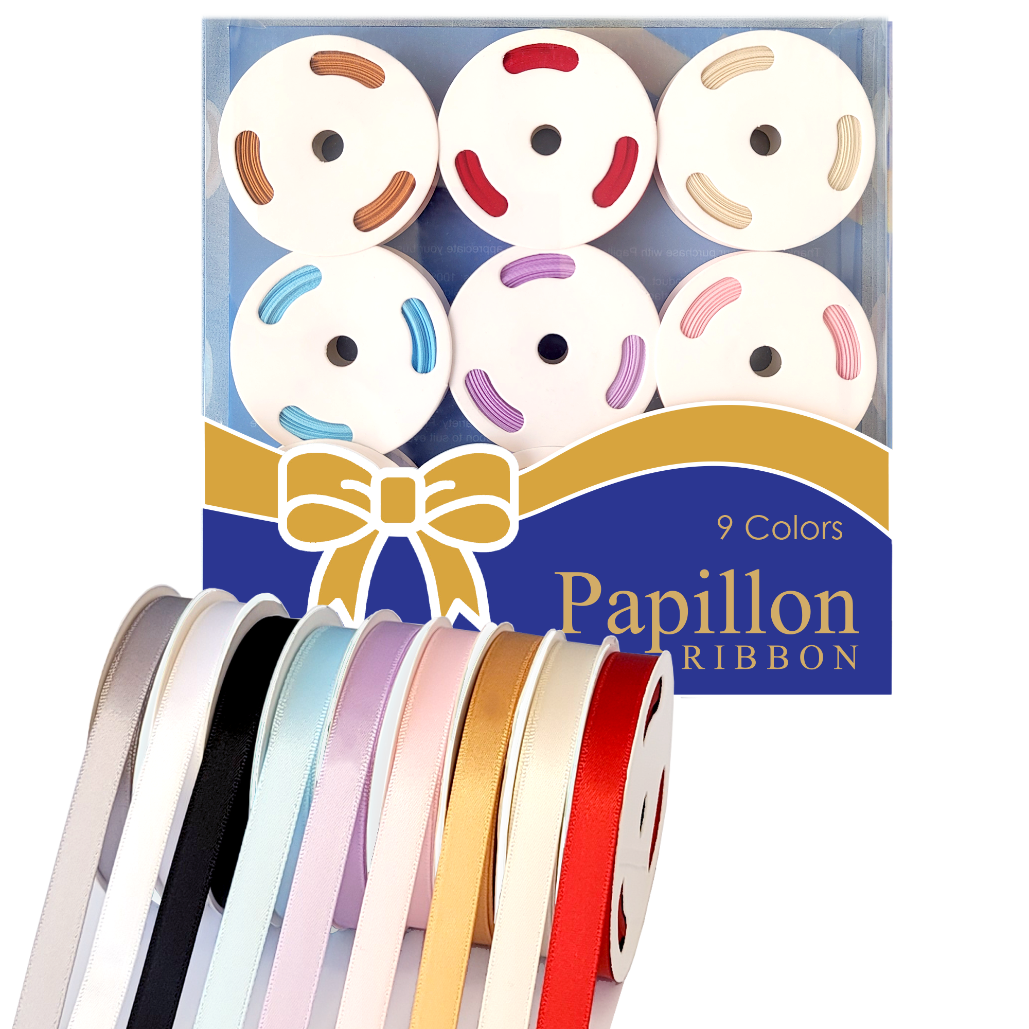 9-Color Single-Face Satin Ribbon Pack (3/8" × 12 yds)