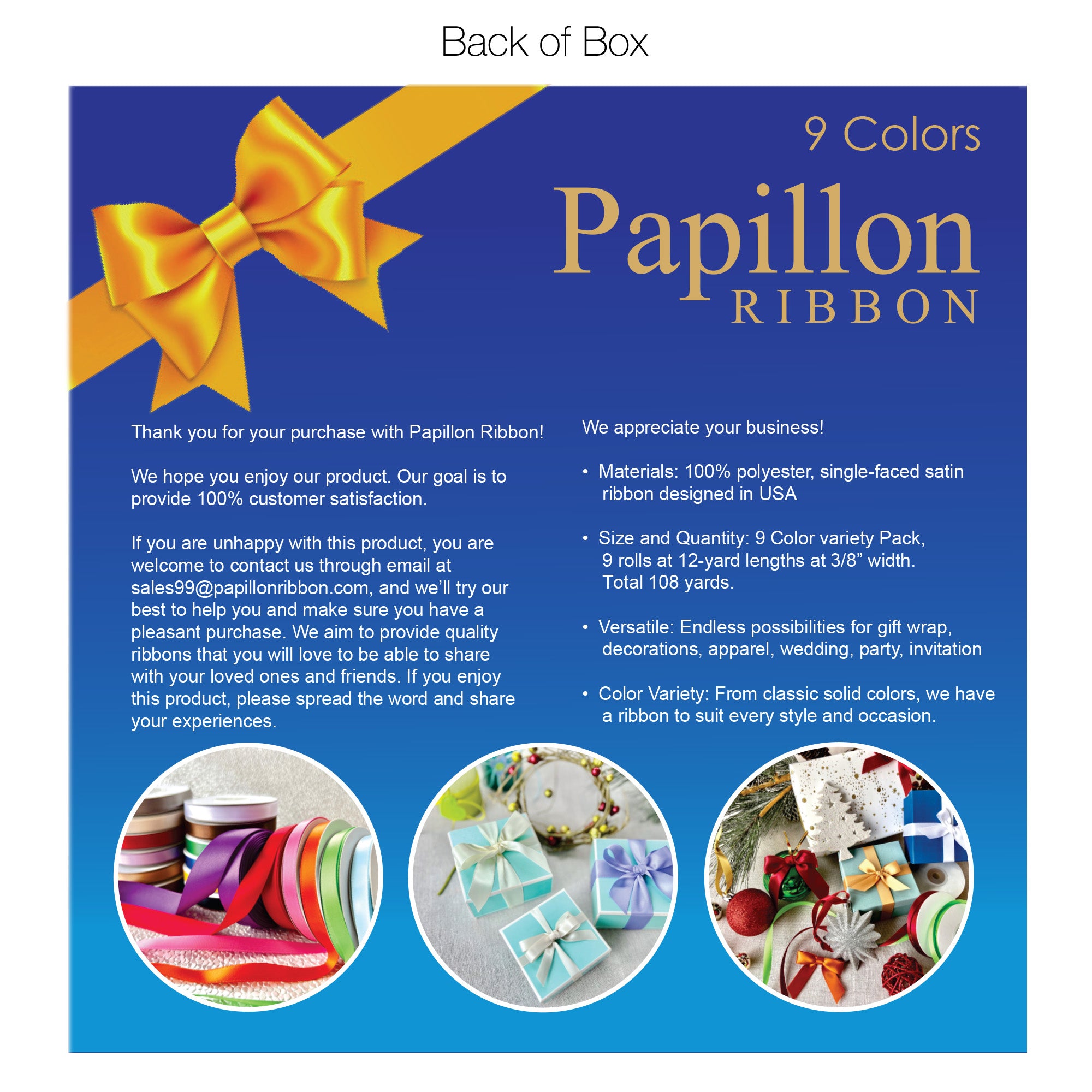 9-Color Single-Face Satin Ribbon Pack (3/8" × 12 yds)