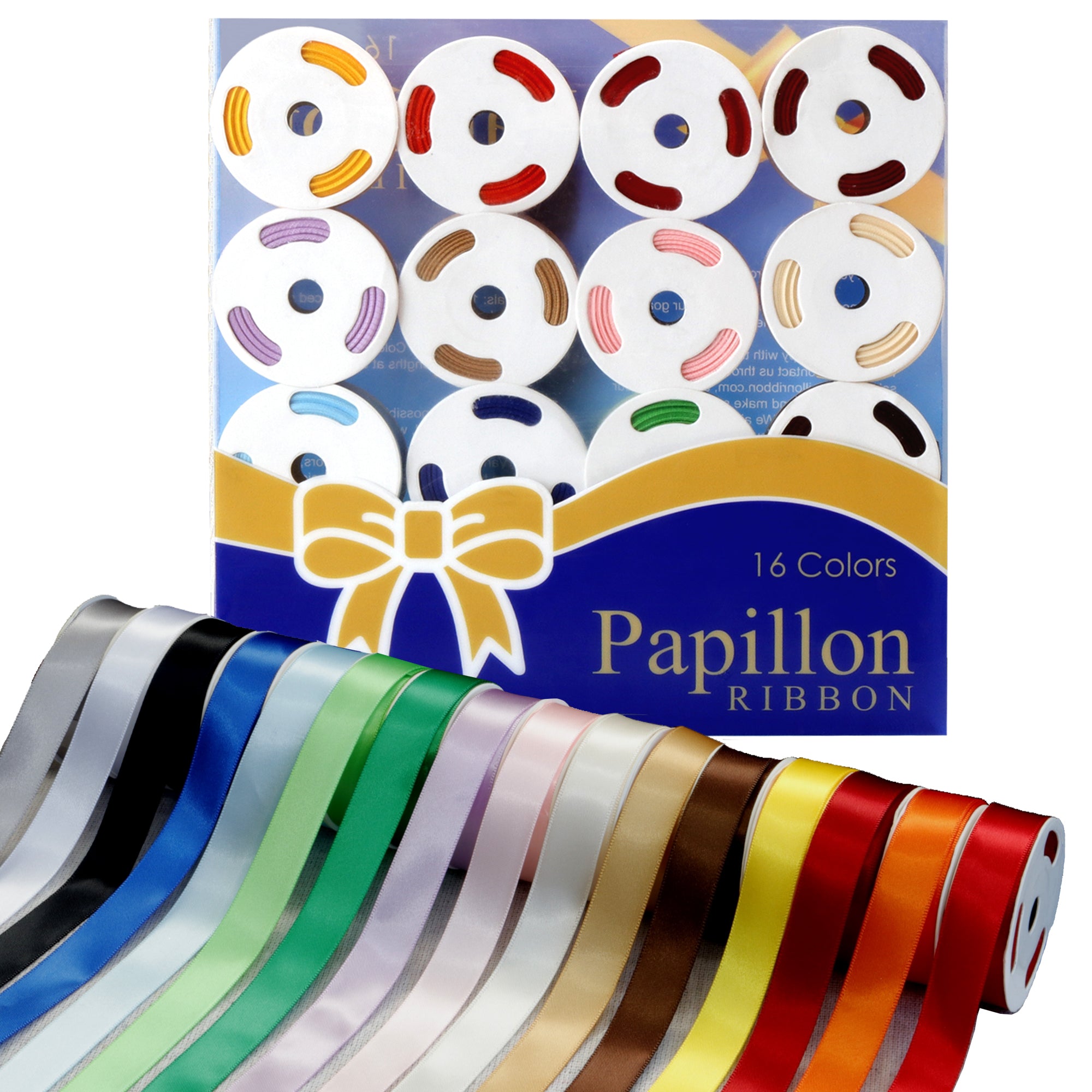 16-Color Single-Face Satin Ribbon Pack (5/8" × 5 yds)