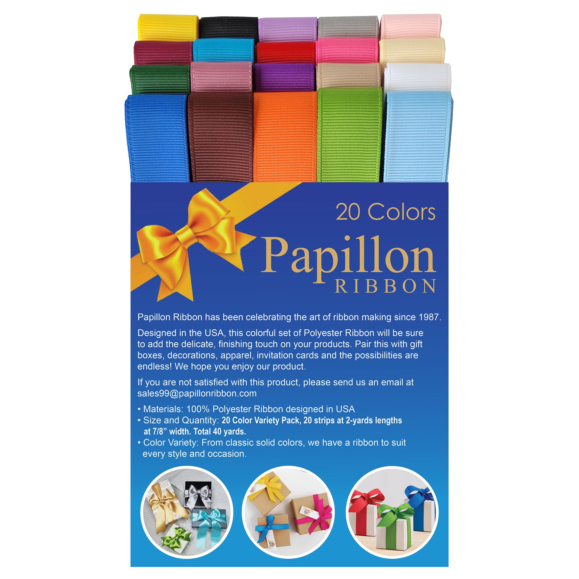 20-Color Grosgrain Ribbon Pack (7/8" × 2 yds)