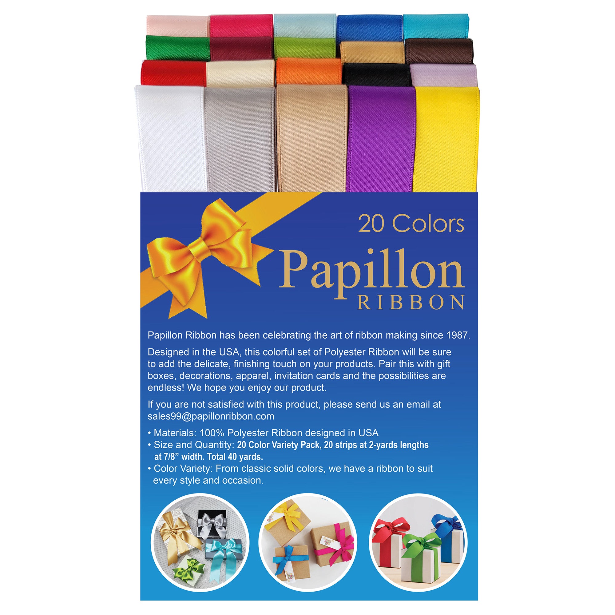 20-Color Double-Face Satin Ribbon Pack (7/8" × 2 yds)