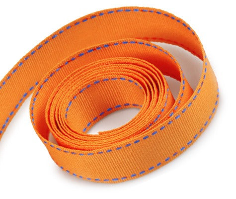 Packaging Express_0750 Torrid Orange with Capri Blue Saddle Stitch Ribbon