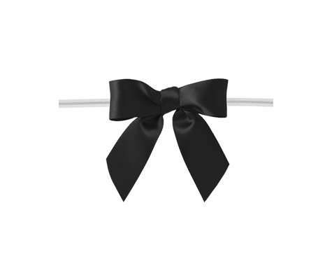 Ribbon Bow with Twist Tie - Black & White Stripes Grosgrain - (50 Bows Pack)