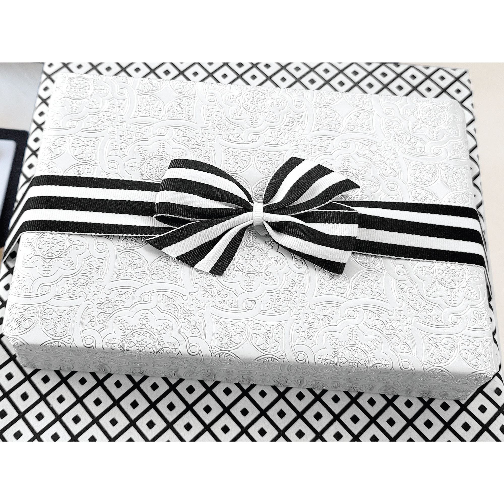 Mono Stripe Bow with Ribbon Wrap