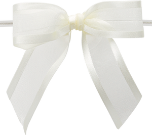0810 Ivory Ballet Bow with Clear Twist Tie