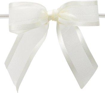 0810 Ivory Ballet Bow with Clear Twist Tie