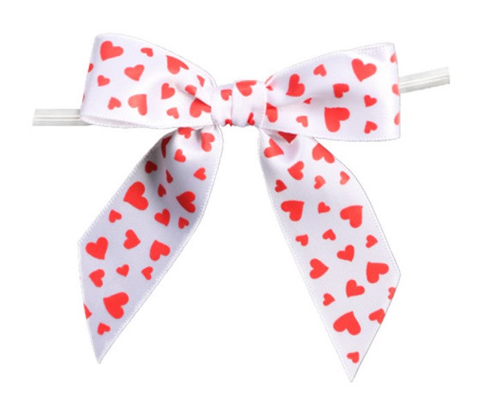 Hearts Print Bow with Clear Twist Tie