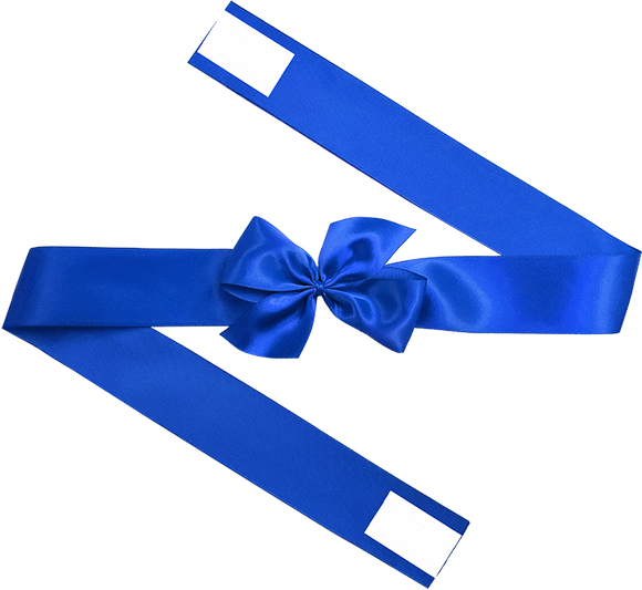 Blue Satin Pre-Tie Bow with Adhesive Wraps