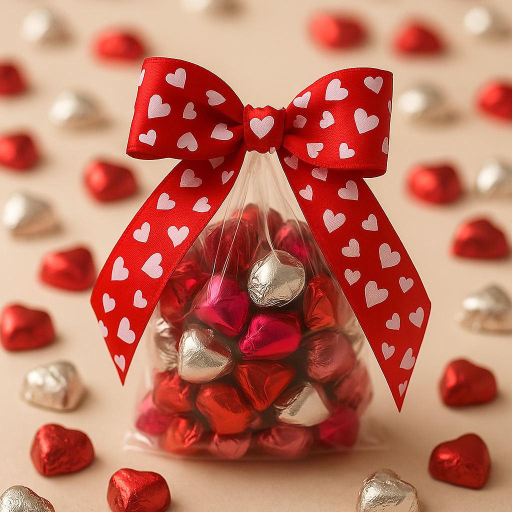 Hearts Print Bow with Clear Twist Tie