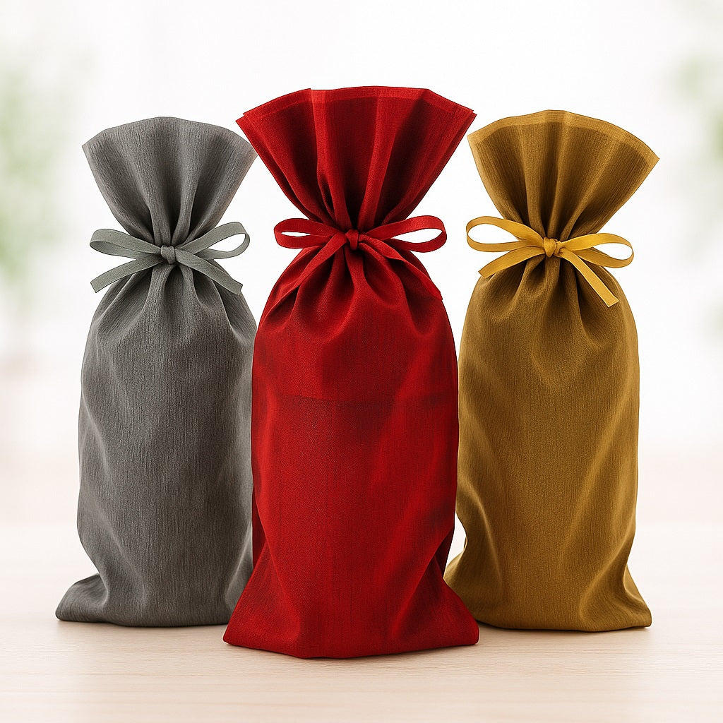 Sheer Satin Wine Pouches
