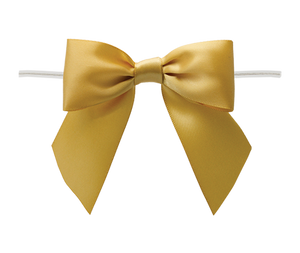 5/8 Pre-Tied Satin Twist Tie Bows - Old Gold